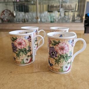 SET OF 4 CROWN Regal FINE CHINA MUGS FRUIT‎ PATTERNS ENGLAND